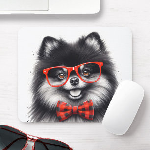 Tapis De Souris Cute Nerd rouge Pomeranian