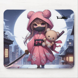 Tapis De Souris Cute ninja guerrière fille & teddy