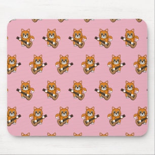 Tapis De Souris Cute Orange Chat Blanc Jouer Caricature Guitare