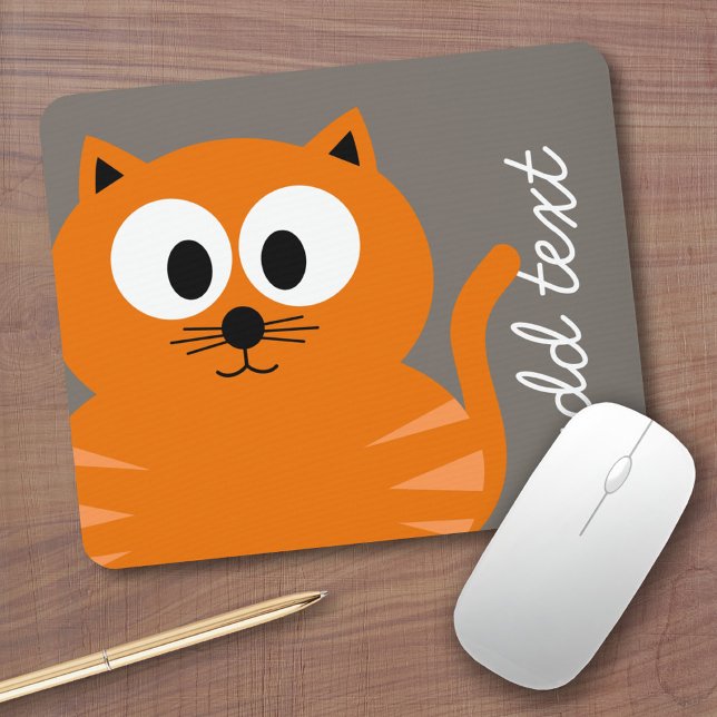 Tapis De Souris Cute Orange Fat Chat avec Taupe Personnalisé (Personalized mousepad - Add Custom Text)