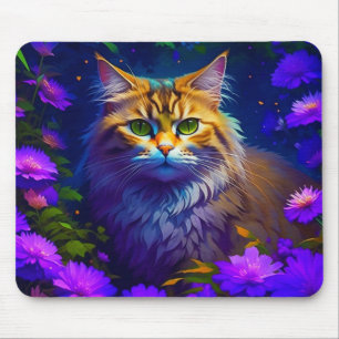 Tapis De Souris Cute Orange Kitty Chat en Fleurs