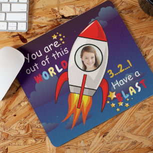 Tapis De Souris Cute Outer Space Rocket Ship Blast Off Birthday