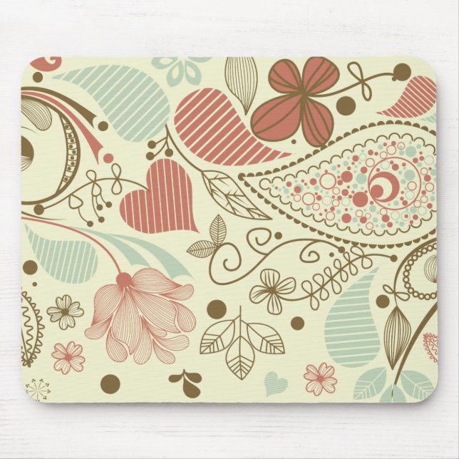 Tapis De Souris Cute Paisley Coeurs & Fleurs Retro Floral (Devant)