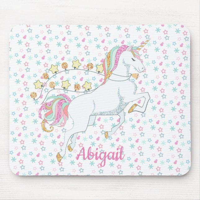 Tapis De Souris Cute Pastel Rose Magique Unicorn Étoiles (Devant)