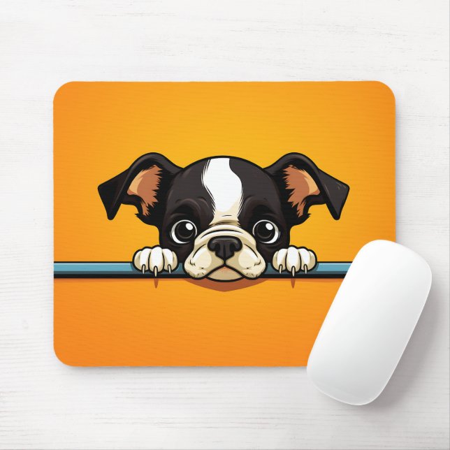 Tapis De Souris Cute Peeking Boston Terrier Dog (Avec souris)