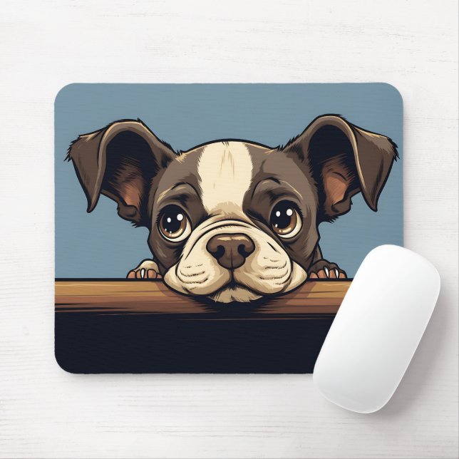 Tapis De Souris Cute Peeking Boston Terrier Dog (Avec souris)