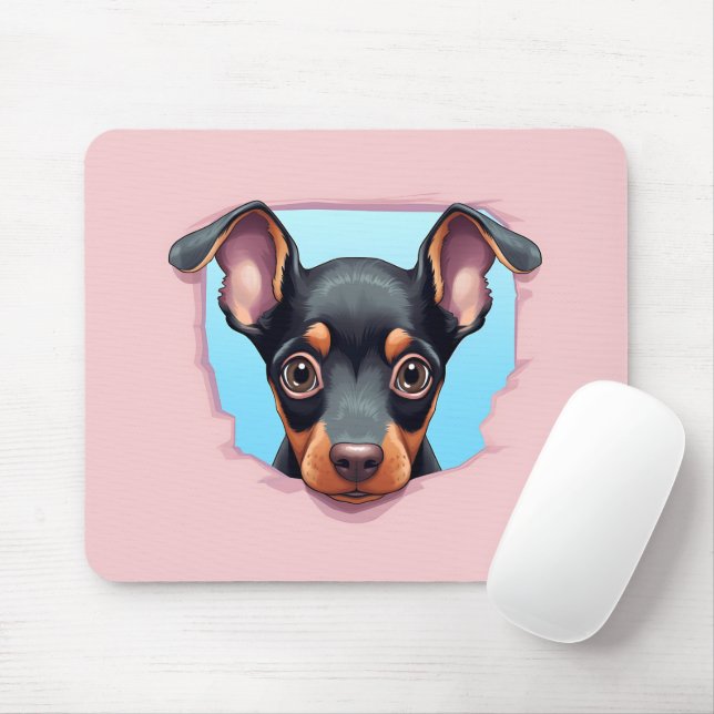 Tapis De Souris Cute Peeking Doberman Pinscher Chien (Avec souris)