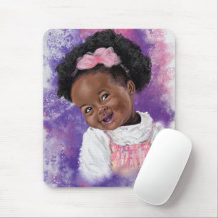 Tapis De Souris Cute Petite Fille Avec Ruban Rose - Aquarelle