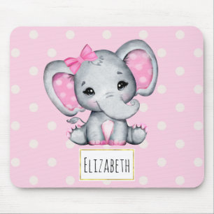 Tapis De Souris Cute Pink Baby Elephant with Polka Dot Ears