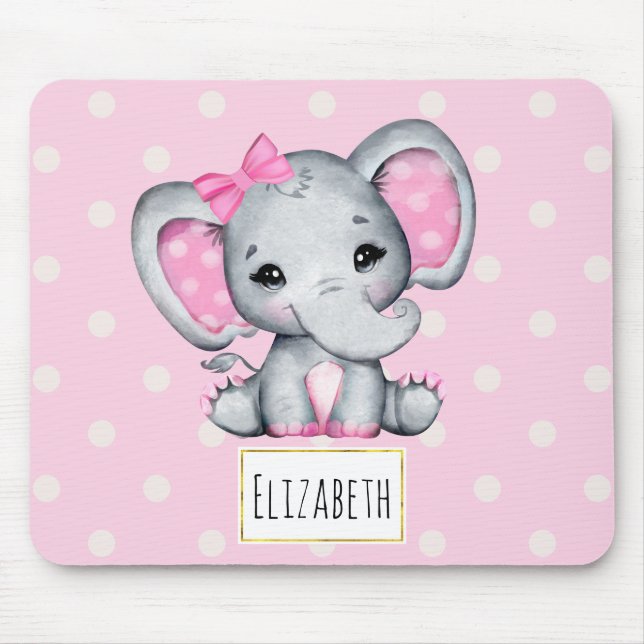 Tapis De Souris Cute Pink Baby Elephant with Polka Dot Ears (Devant)