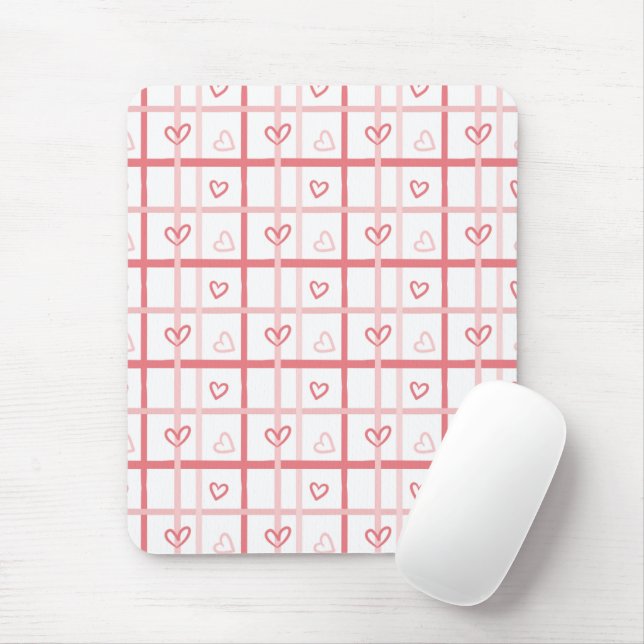 Tapis De Souris Cute Pink Heart Grid Pattern (Avec souris)