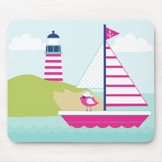 Tapis De Souris Cute Pink Sail Boat and Lighthouse (Devant)