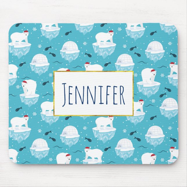 Tapis De Souris Cute Polar bears in Santa Hats Christmas Pattern (Devant)