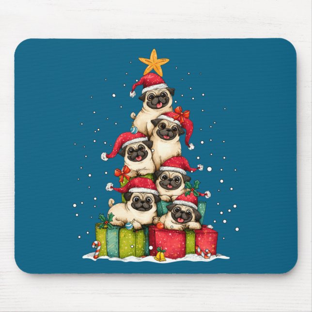 Tapis De Souris Cute Pug Le Dog Christmas Tree Xmas Hat Long Sleev (Devant)