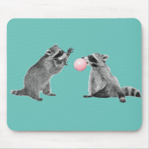 Tapis De Souris Cute Raccoon Blue Bubble Gum