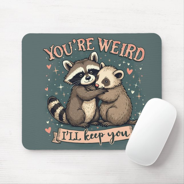 Tapis De Souris Cute Raccoon et Ferret Hug avec citation amusante (Avec souris)