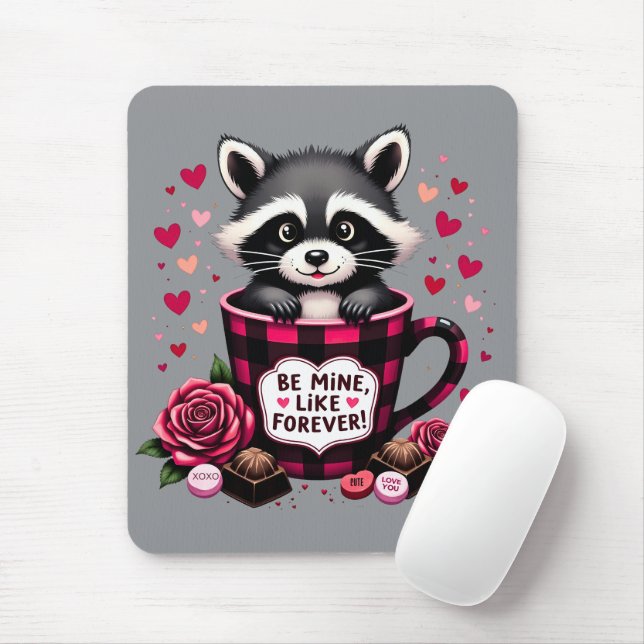 Tapis De Souris Cute Raccoon Valentine Buffalo Plaid (Avec souris)