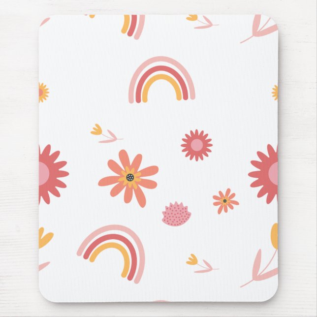 Tapis De Souris Cute Rainbow & Floral Pastel Pattern (Devant)