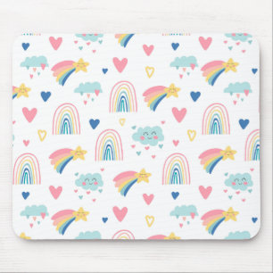 Tapis De Souris Cute Rainbow Hearts & Clouds Motif