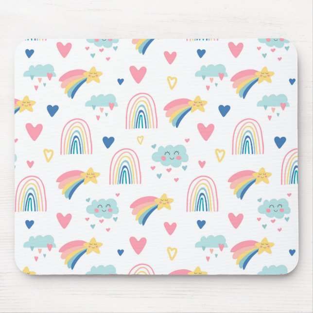 Tapis De Souris Cute Rainbow Hearts & Clouds Motif (Devant)