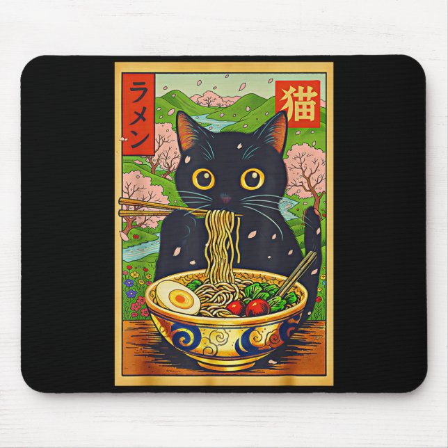 Tapis De Souris Cute Ramen Cat Nature Flowers Noodle Anime  (Devant)