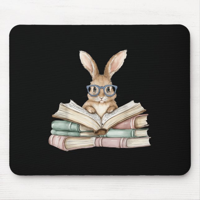 Tapis De Souris Cute Reading Bunny Gles Livres Bookworm Reader Tea (Devant)