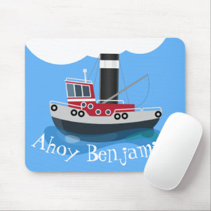 Tapis De Souris Cute red fishing trawler boat cartoon