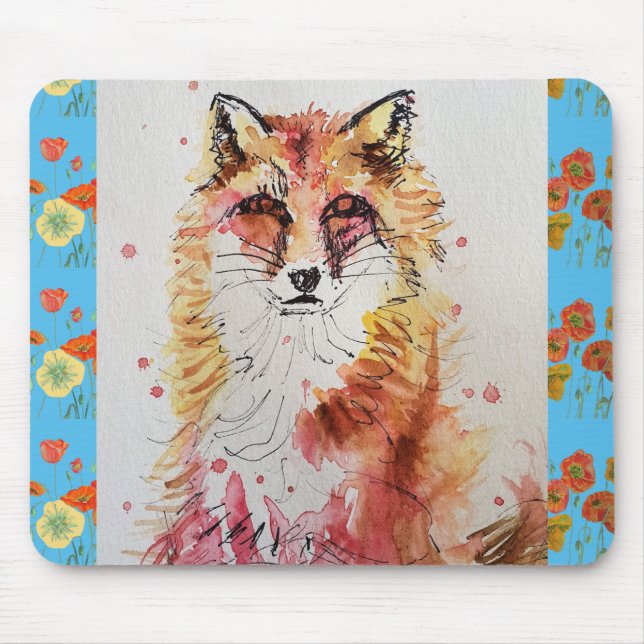 Tapis De Souris Cute Red Fox Aquarelle Peinture Souris Mat floral (Devant)