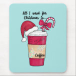 Tapis De Souris Cute Red Santa Hat Coffee Candy Cane Christmas<br><div class="desc">This cute and artsy Christmas design is the perfect way to spread the holiday spirit. It features a hand-drawn and hand-painted red, green, white, and black watercolor coffee cup with a decorative paper sleeve, a Santa Claus hat, and a candy cane with a bow illustration on top of a simple...</div>