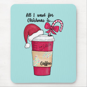 Tapis De Souris Cute Red Santa Hat Coffee Candy Cane Christmas