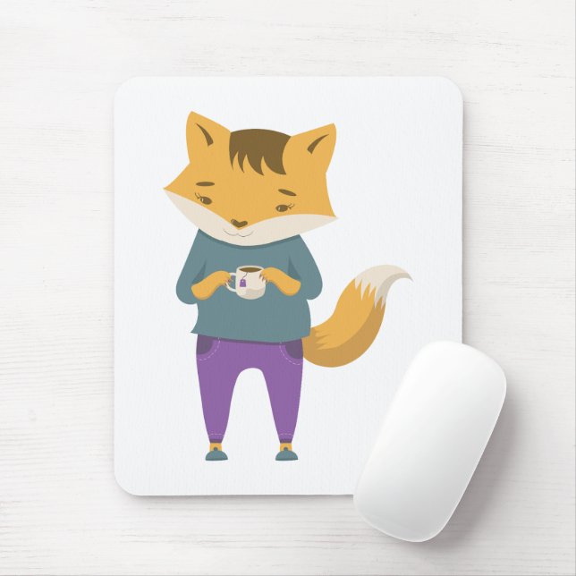 Tapis De Souris Cute renard avec tasse de thé (Avec souris)