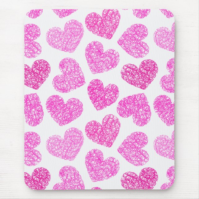 Tapis De Souris Cute rose Doodled Heart Valentine's Day Motif (Devant)