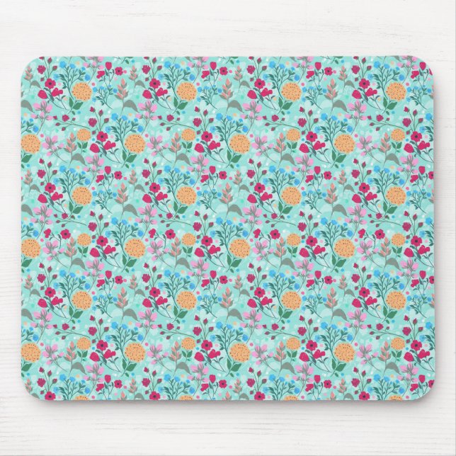 Tapis De Souris Cute rose et bleu Petit motif floral (Devant)