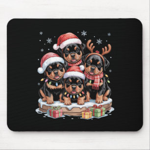 Tapis De Souris Cute Rottweiler Chiots de Noël Amoureux de les chi