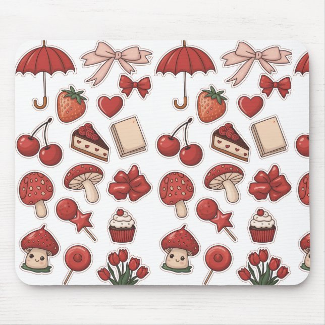 Tapis De Souris Cute rouge esthétique Champagne de fraise Dessert  (Devant)