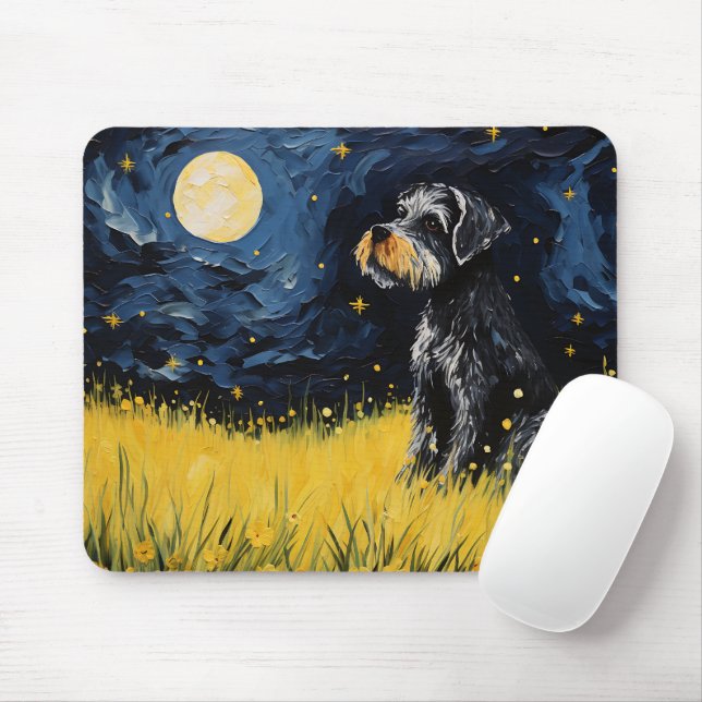 Tapis De Souris Cute Schnauzer Chien étoile nuit (Avec souris)