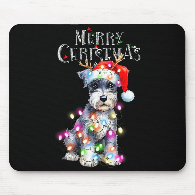 Tapis De Souris Cute Schnauzer Christmas Lights Xmas Dog Santa Hat (Devant)