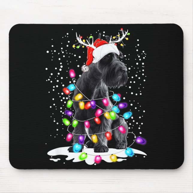 Tapis De Souris Cute Schnauzer With Christmas Lights  (Devant)