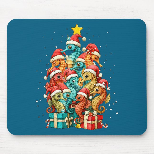 Tapis De Souris Cute Seahorse Le Sea Fish Christmas Tree Xmas Hat  (Devant)