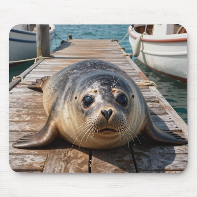 Tapis De Souris Cute Seal Laying on Boat Dock Ocean Pier (Devant)