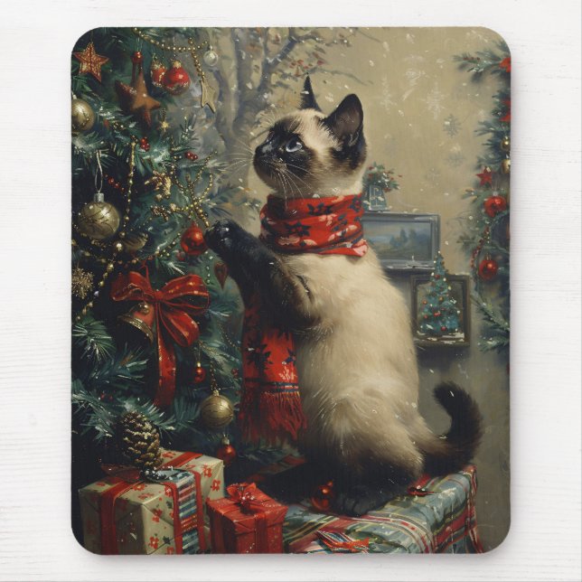 Tapis De Souris Cute Siamese Chat Noël Vintage (Devant)