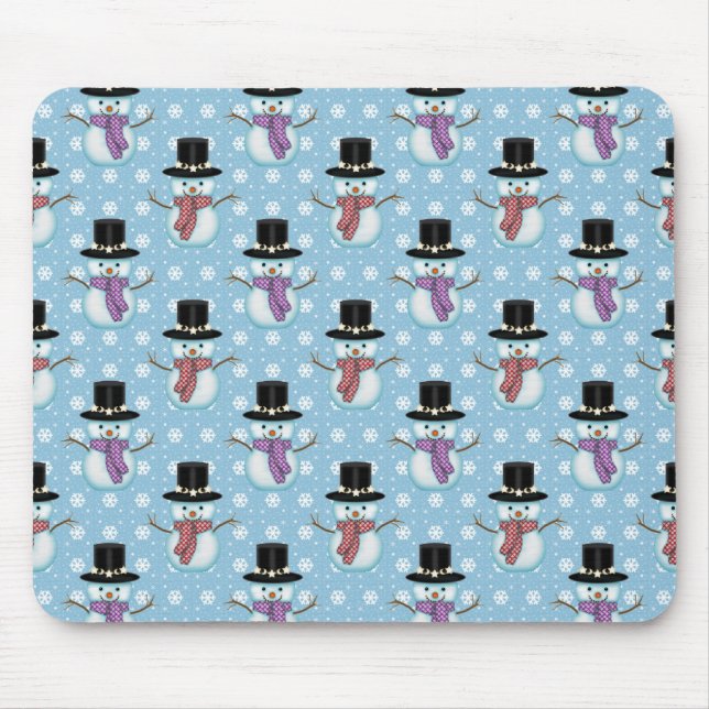 Tapis De Souris Cute Snowman and Snowflakes Pattern (Devant)