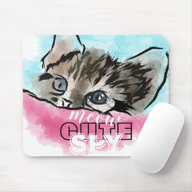 Tapis De Souris "CUTE SPY" | Funny Cute Kitten Rose Blue (Avec souris)