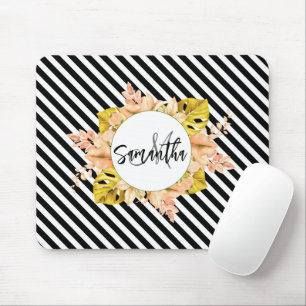 Tapis De Souris Cute Stripes et Monogramme Floral