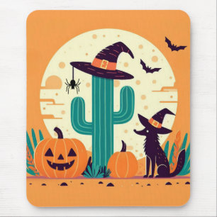 Tapis De Souris Cute, sud-ouest du désert d'Halloween/cactus