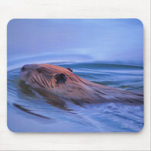 Tapis De Souris Cute Swimming Wild Beaver Wildlife Art