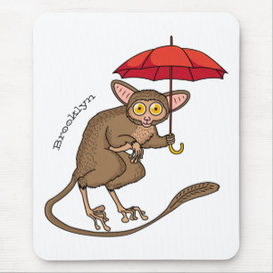 Tapis De Souris Cute Tarsier avec dessin animé parapluie