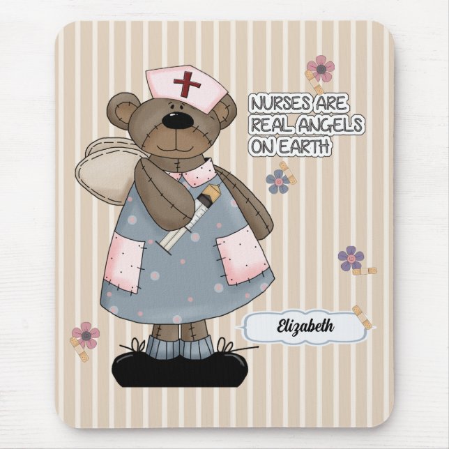 Tapis De Souris Cute Teddy Bear Angel Cadeau Souris pour infirmièr (Devant)