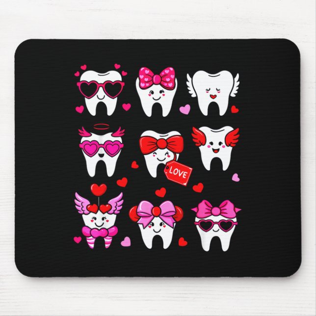 Tapis De Souris Cute Teeth Love Valentine's Day Dental  (Devant)