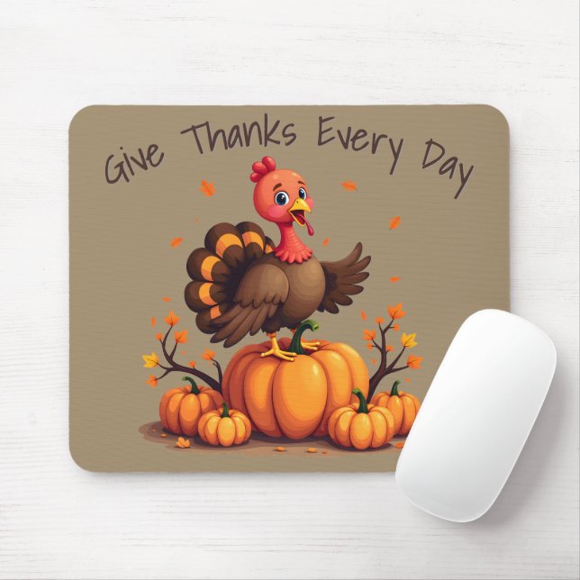 Tapis De Souris Cute Thanksgiving Turkey Autumn Pumpkins Scene (Avec souris)